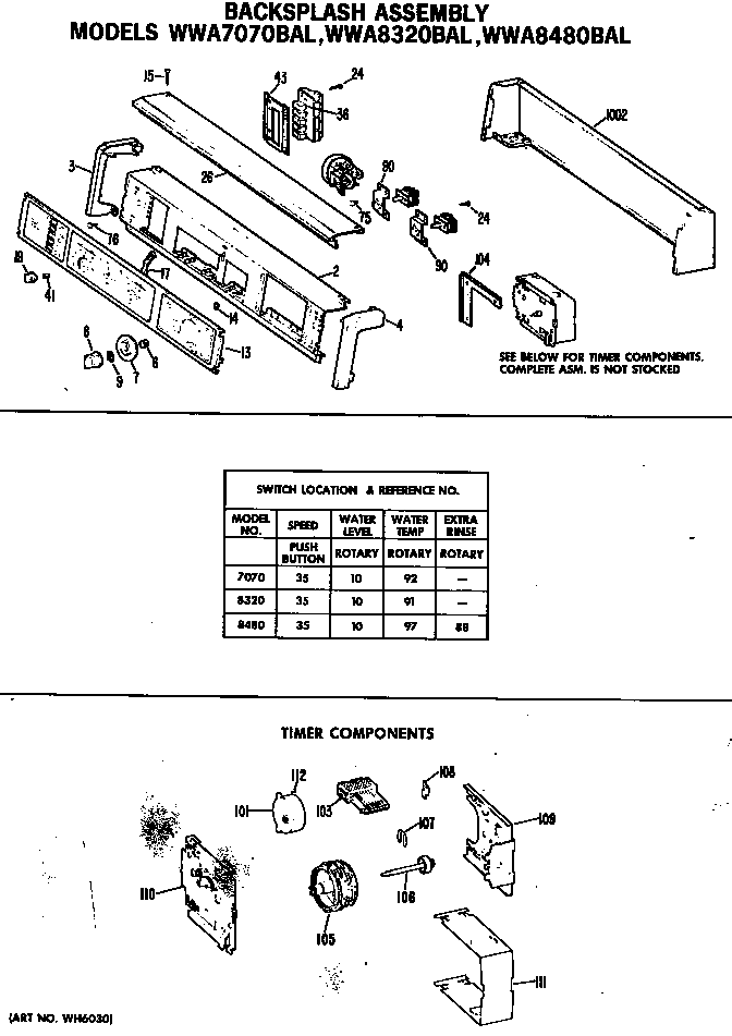 GE WWA8480BAL backsplash assembly diagram