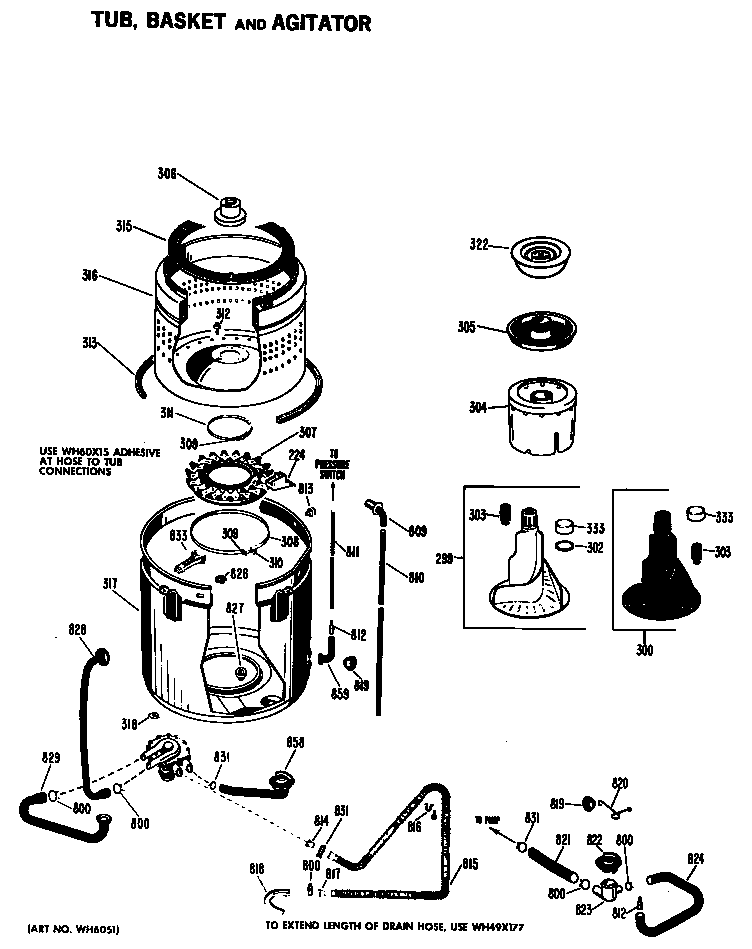 GE WWA8480BAL tub, basket and agitator diagram