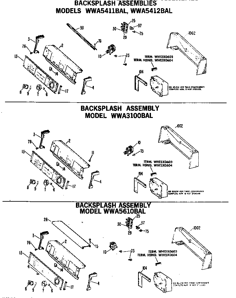 GE WWA5610BAL backsplash assemblies diagram