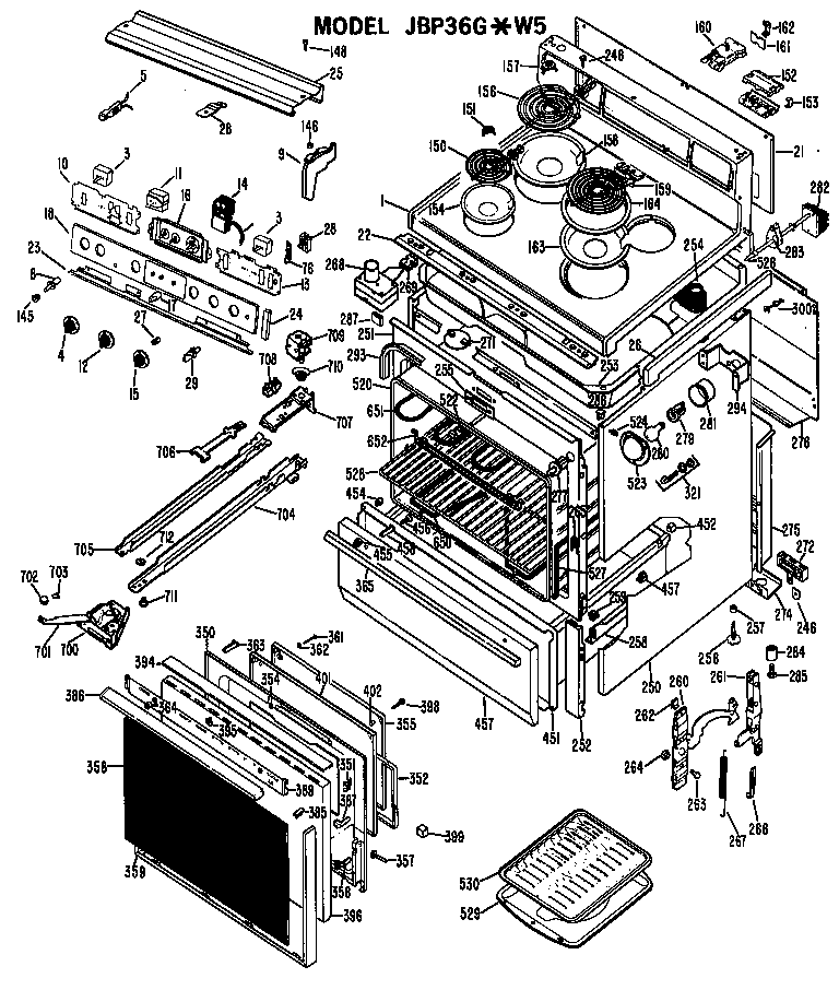 GE JBP36G*W5 electric range diagram