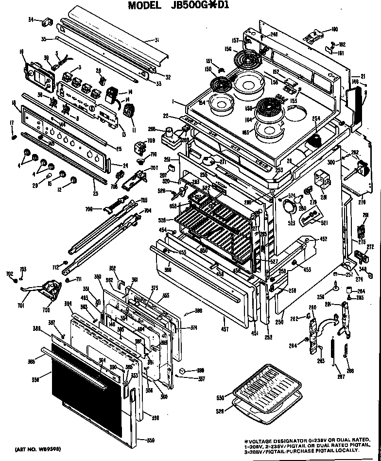 GE JB500G*D1 electric range diagram