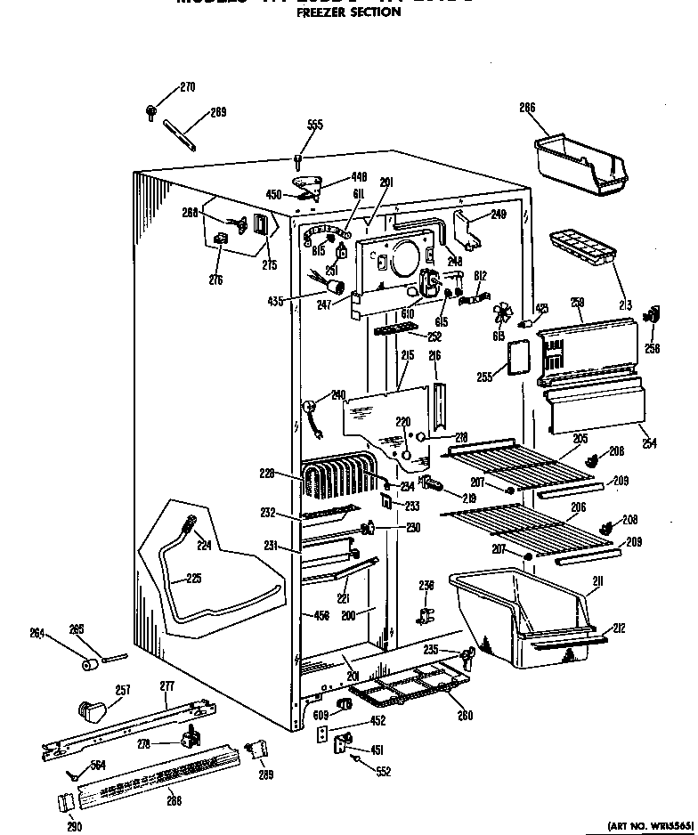 GE TFF20DBM freezer section diagram