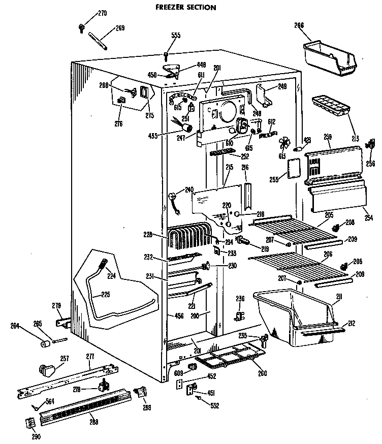 GE TFF24ZBM freezer section diagram