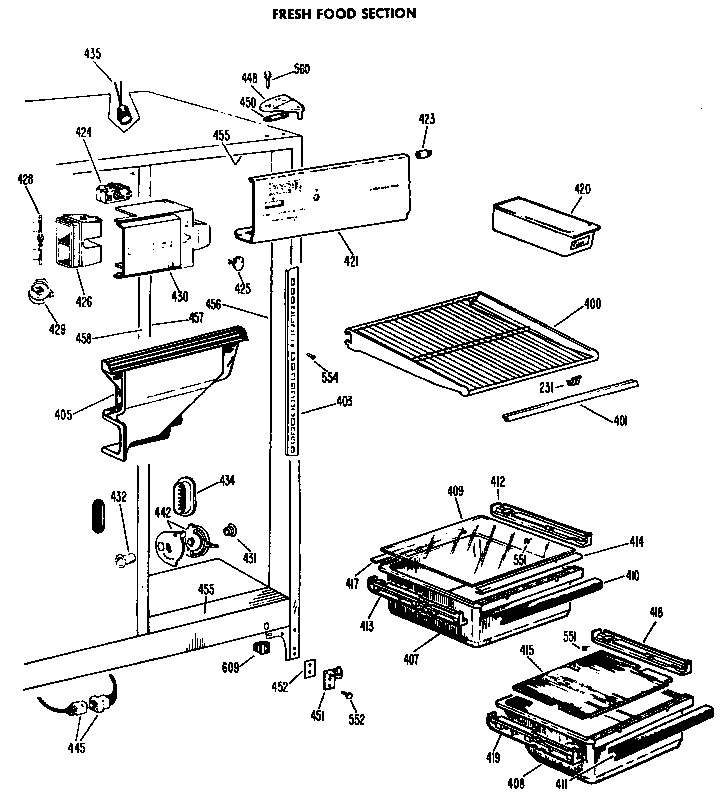 GE TFF20DCB fresh food section diagram