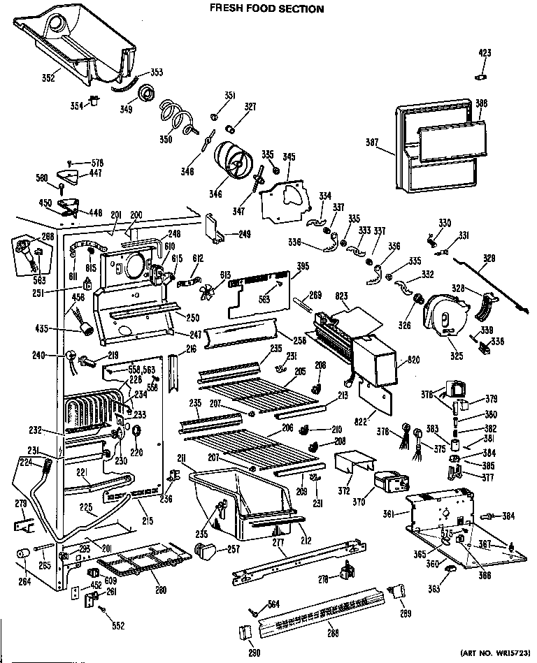 GE TFF24RCB fresh food section diagram