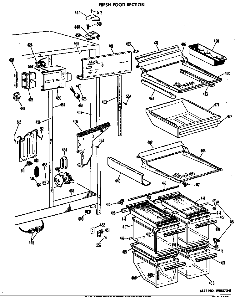GE TFF24RCB fresh food section diagram