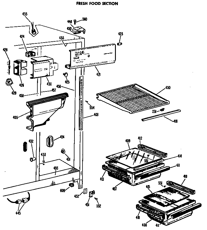 GE TFF20PCC fresh food section diagram