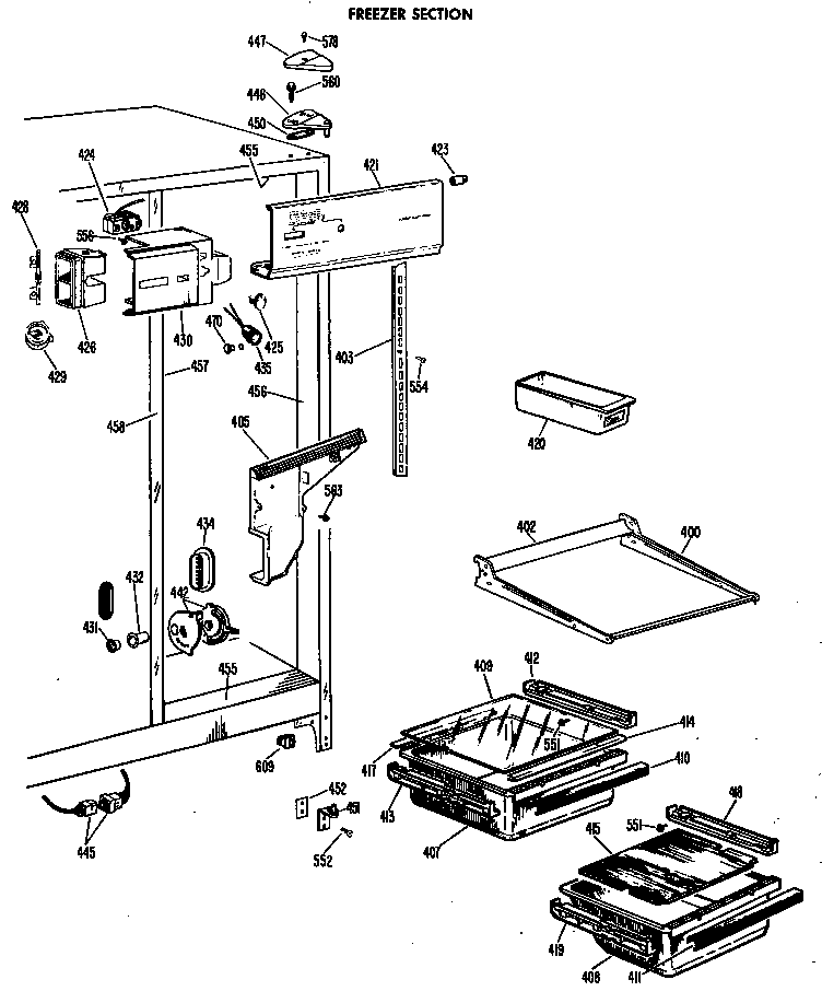 GE TFF20RCB freezer section diagram