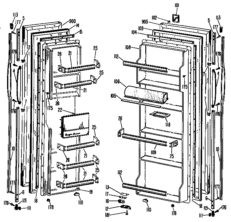 GE TFF24ZCB doors diagram