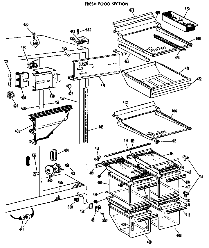 GE TFF24ZCB fresh food section diagram