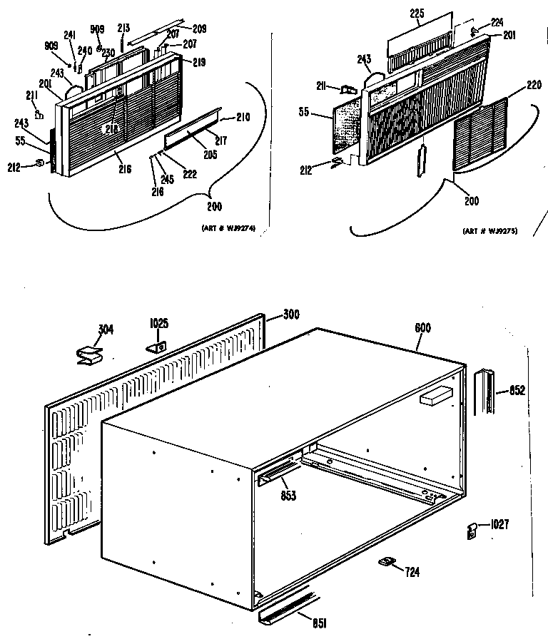 GE AJH08A3Q1 grille/cabinet diagram