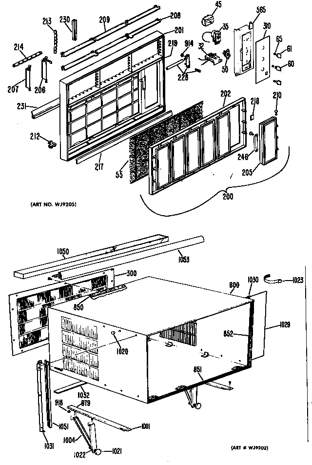 GE AFH12D3W1 grille/cabinet diagram