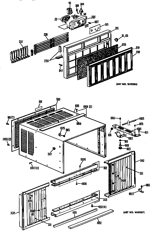GE AQ908ASQ1 grille/cabinet diagram