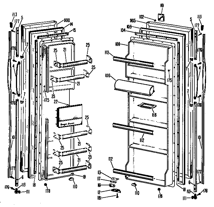 GE TFF20PCM doors diagram