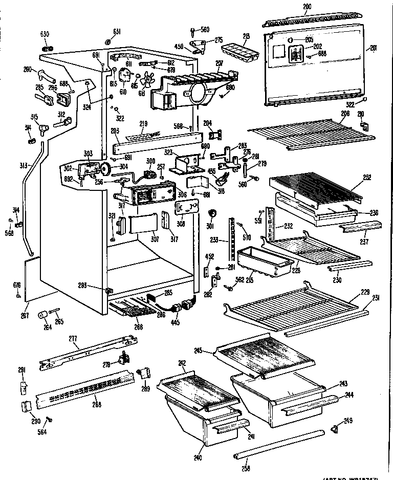 GE TBF19PCC cabinet/shelves diagram