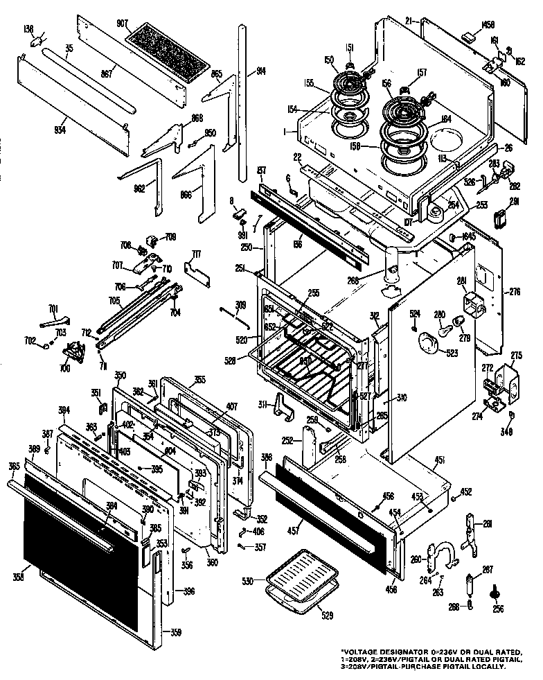 GE JHP60G*04 lower oven/cooktop diagram