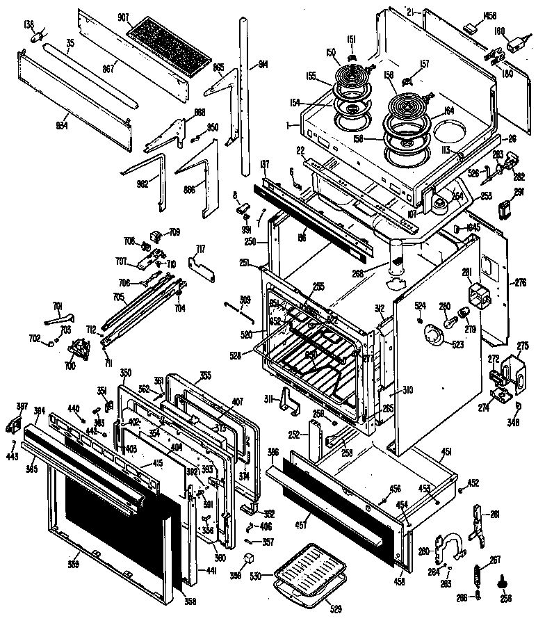 GE JHP61G*H2 oven/cooktop diagram