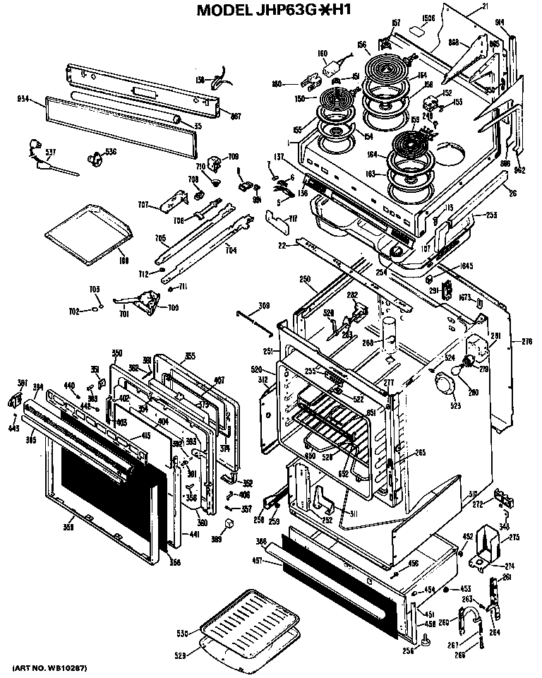 GE JHP63G*H1 cooktop/oven diagram