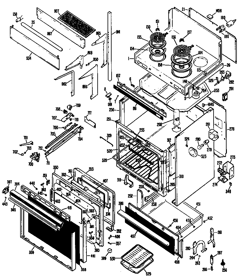 GE JHP61G*J1 oven/cooktop diagram