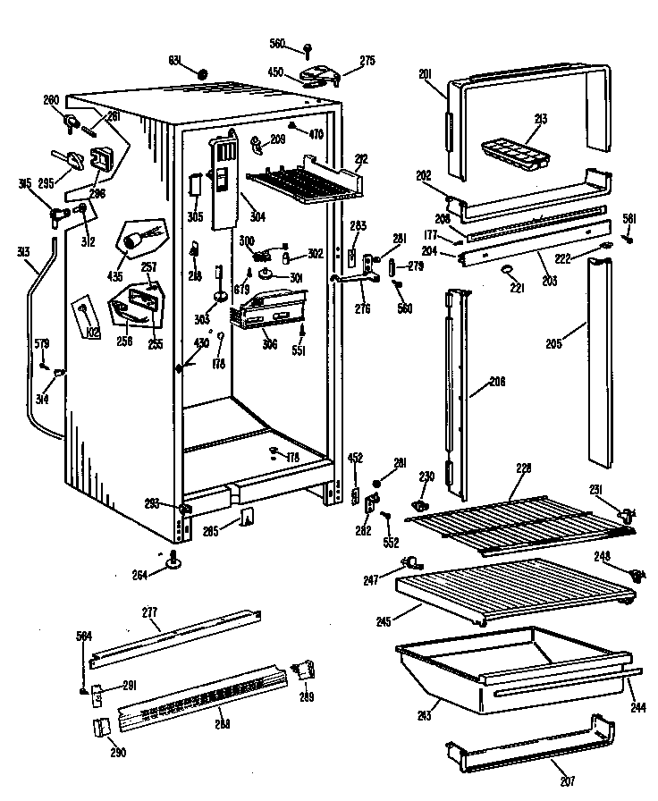 GE TBF16SGCR cabinet/shelves diagram
