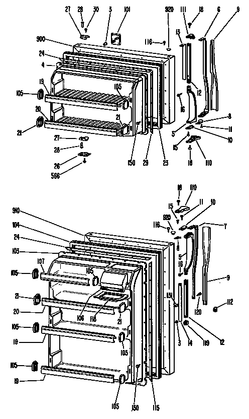 GE TBF14DJB doors diagram