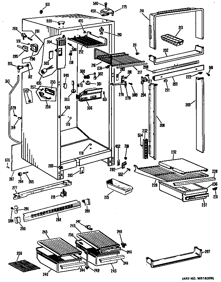 GE TBF14DJB cabinet/shelves diagram