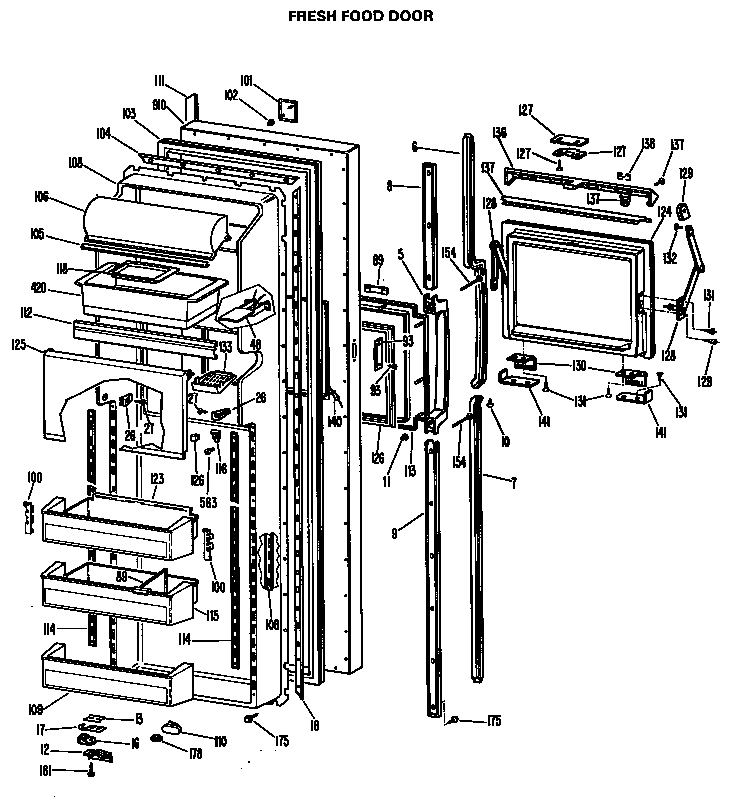 GE TFX27FHD fresh food door diagram