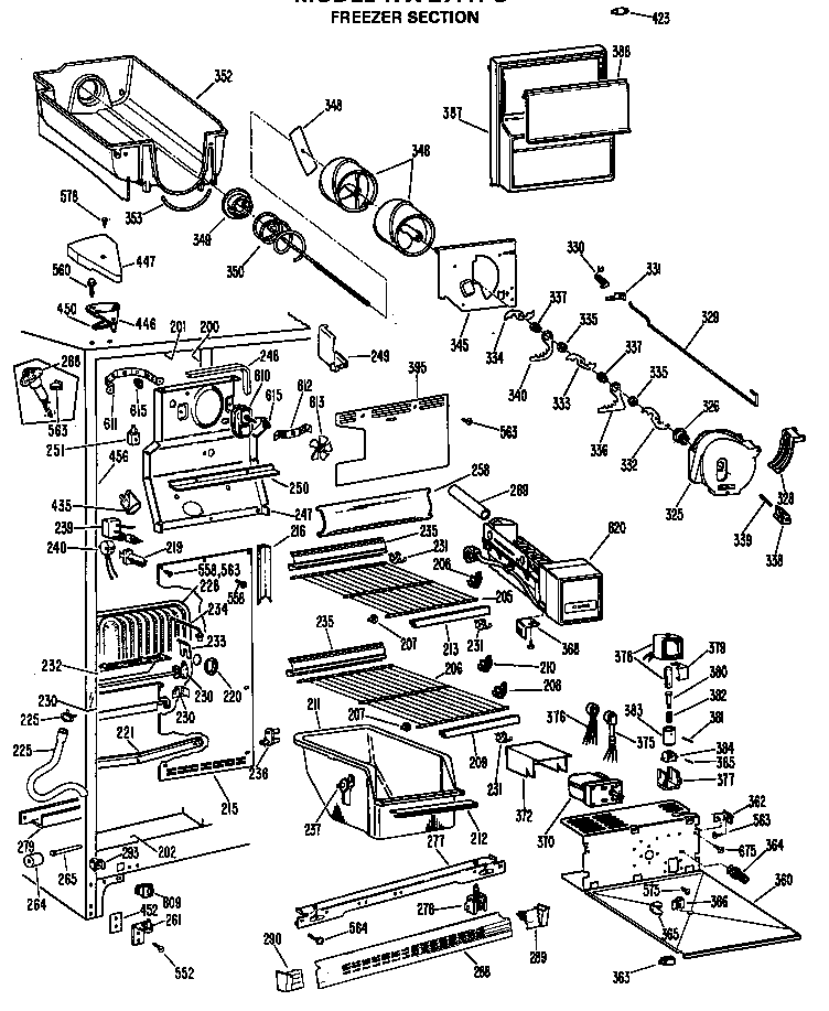 GE TFX27FHD freezer section diagram