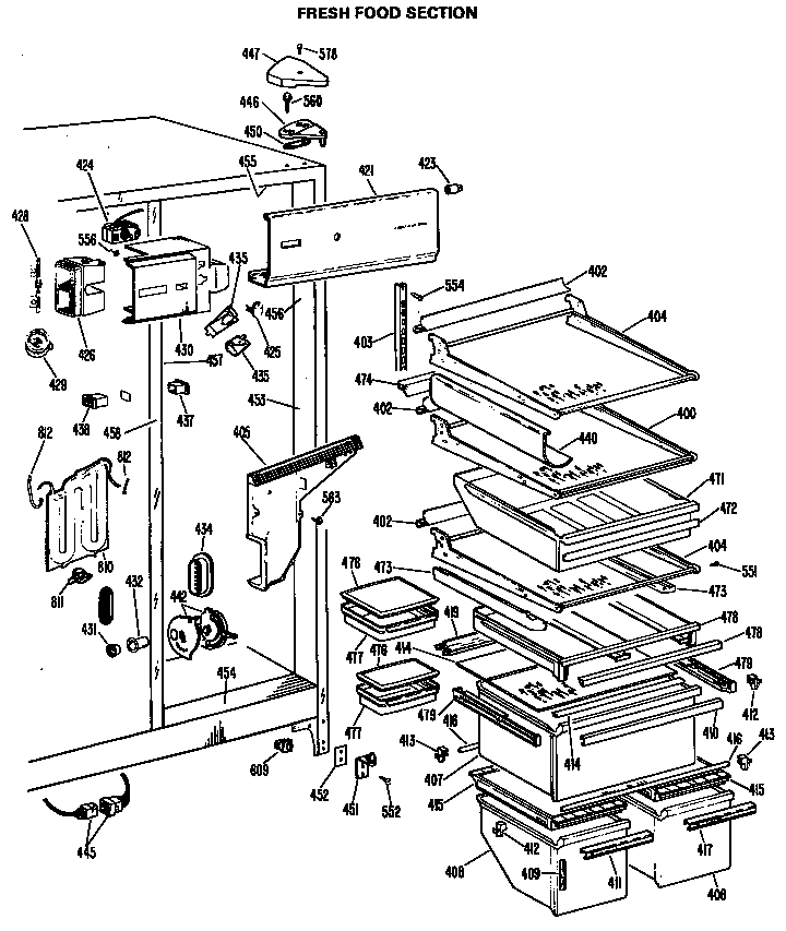 GE TFX27FHD fresh food section diagram