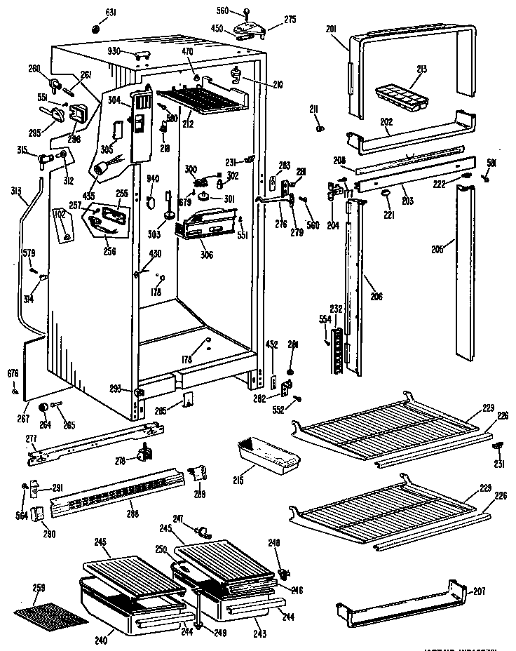 GE TBF14VJB cabinet/shelves diagram