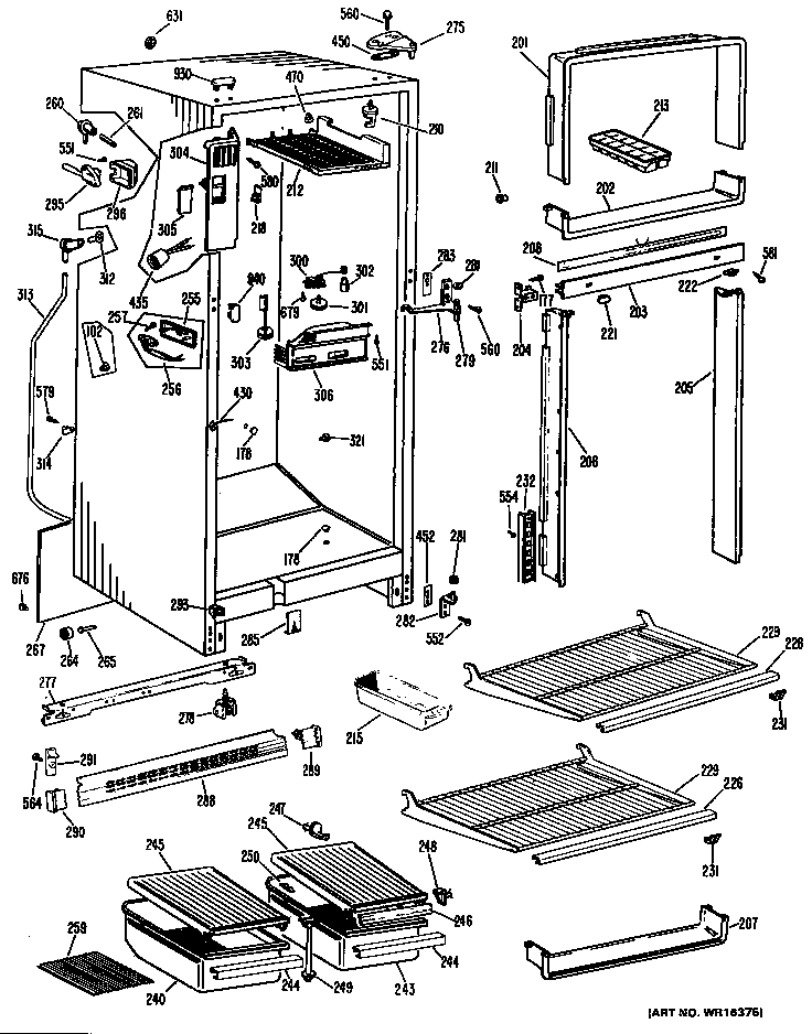 GE TBF16VJB cabinet/shelves diagram
