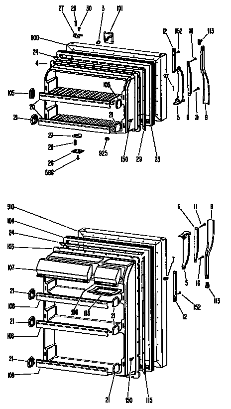 GE TBF16XJBR doors diagram