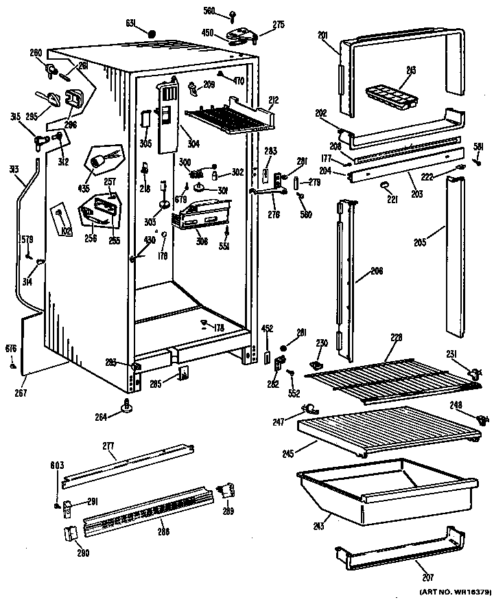 GE TBF16XJBR cabinet/shelves diagram