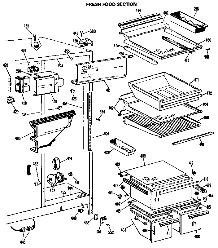 GE TFX22DJC fresh food section diagram