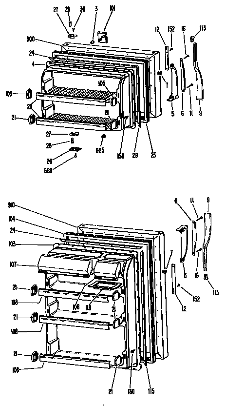 GE TBF16XJDR doors diagram