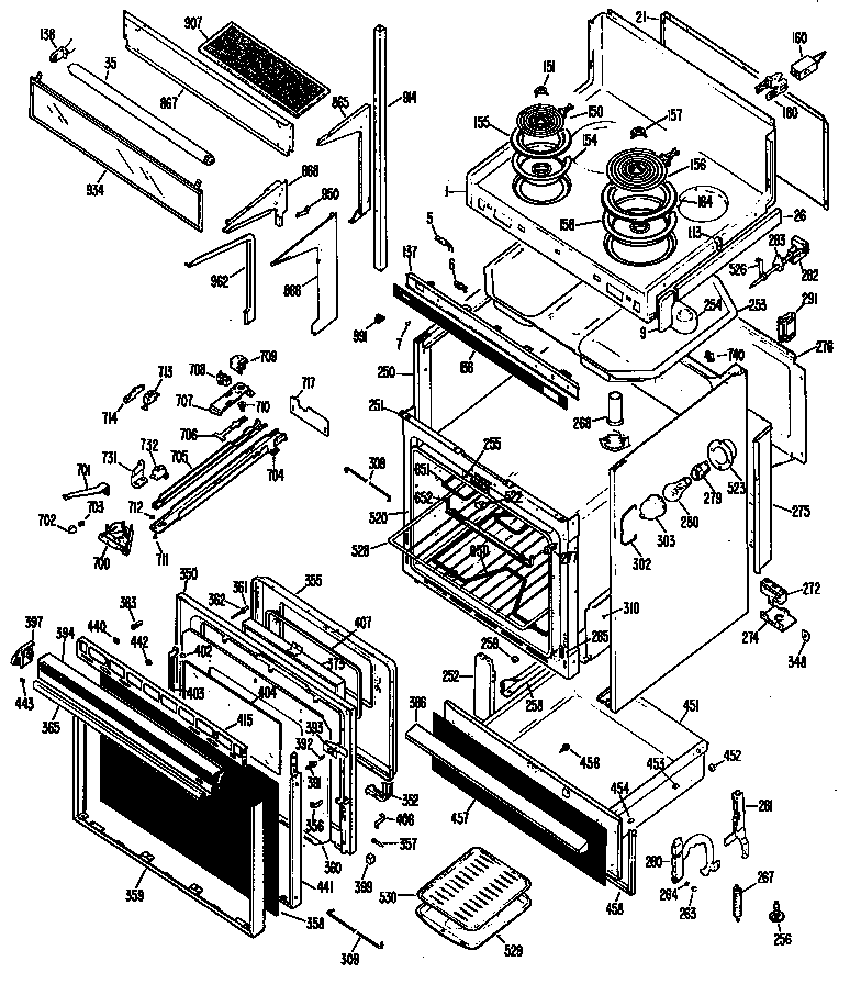 GE JHP70N*K3 door/oven/cooktop diagram
