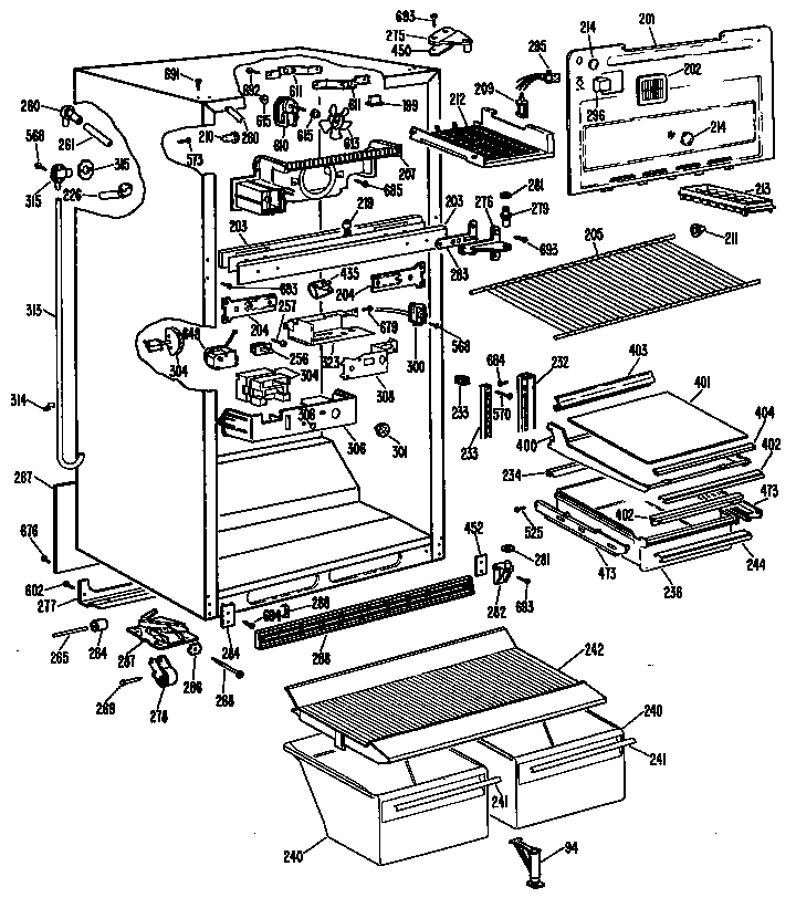 GE TBX18KLGRHA cabinet/shelves diagram