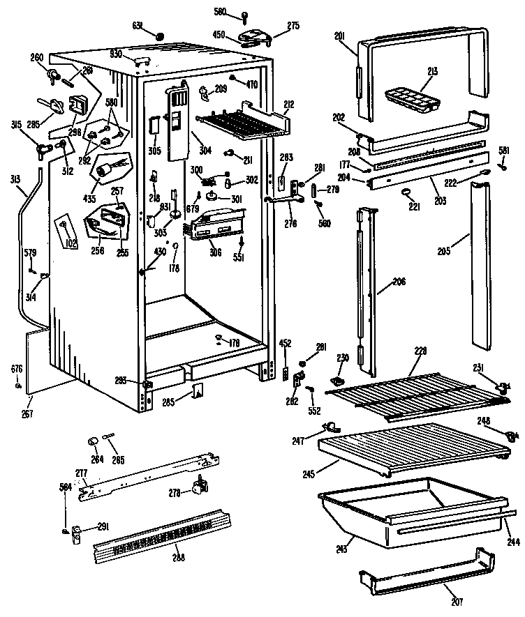 GE TBFP14SKCR cabinet/shelves diagram