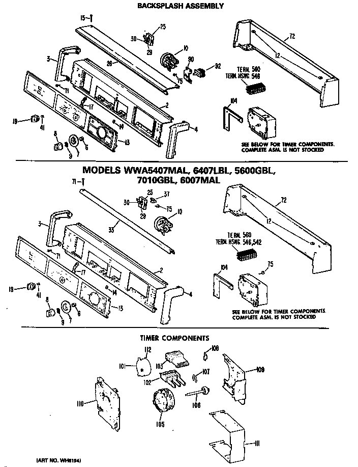 GE WWA5600GBL backsplash assembly diagram