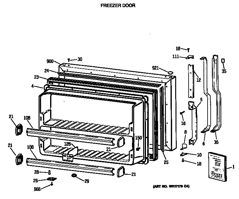 GE TBX21JATNRAD freezer door diagram