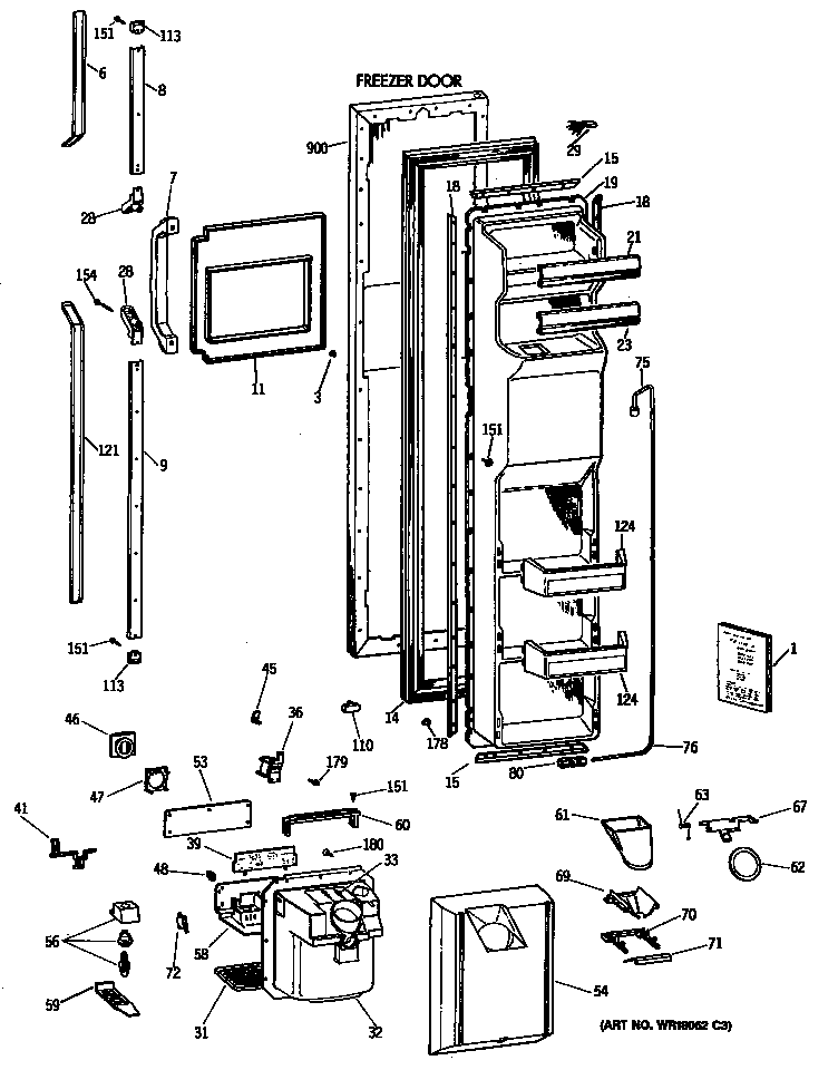 GE TFG27PRVAWW freezer door diagram