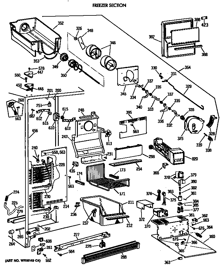 GE TFG27PRVAWW freezer section diagram