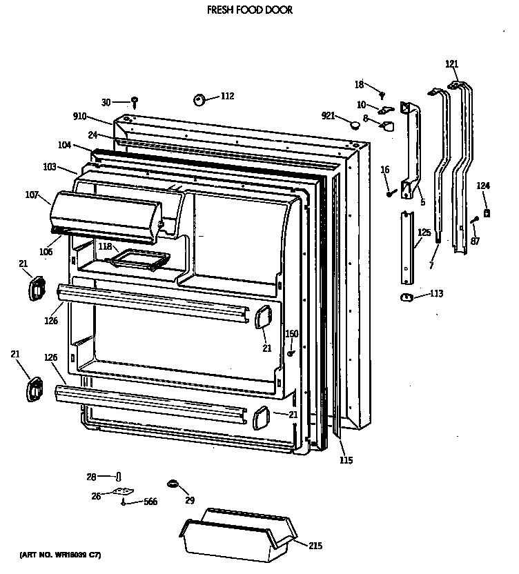 GE TBX18SAXBRAA fresh food door diagram