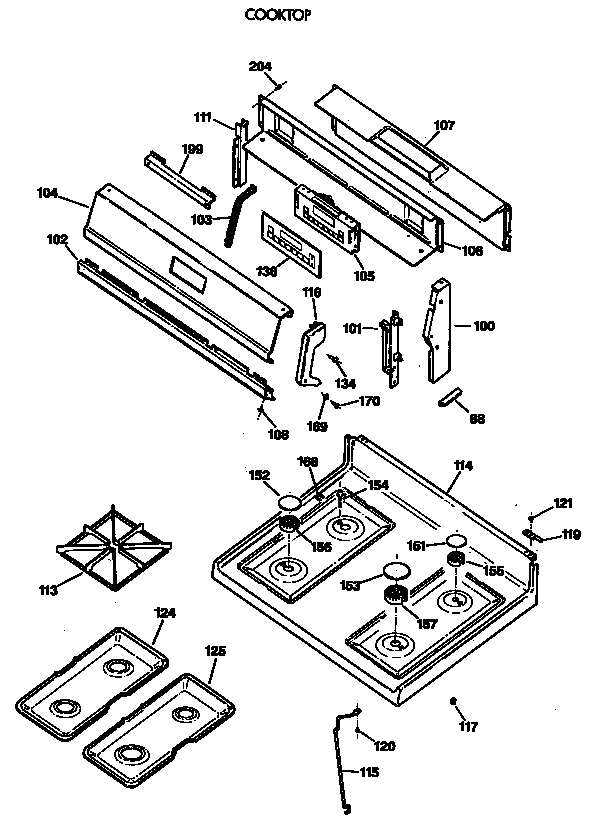 GE JGBP34GEV3WH cooktop diagram