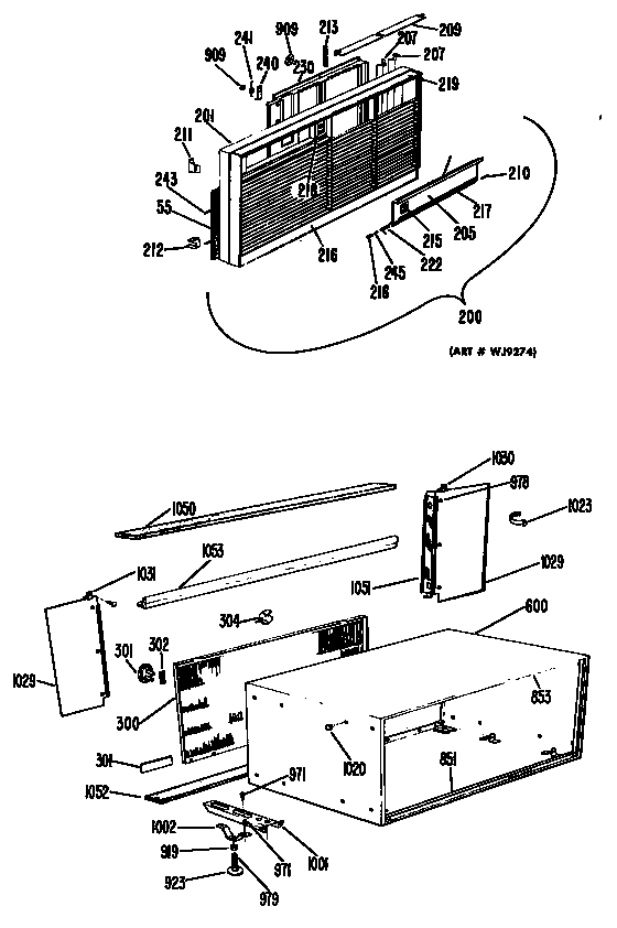 GE AJH06A1P1 grille/cabinet diagram