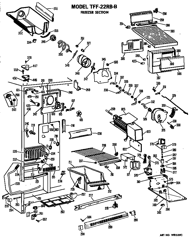 GE TFF22RBM freezer section diagram
