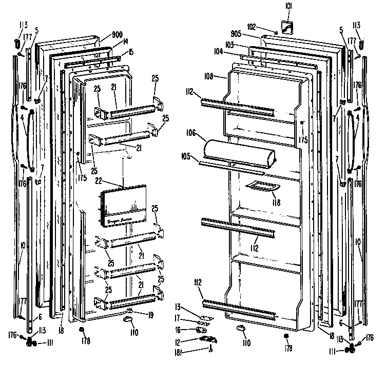 GE TFF20DCC doors diagram