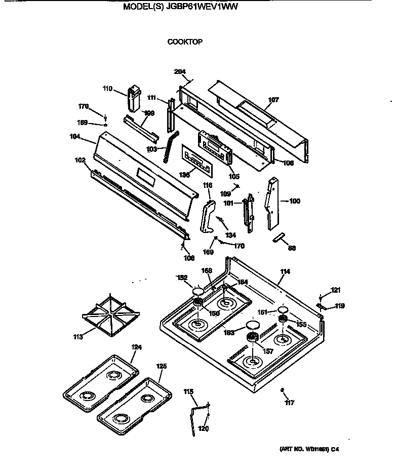 GE JGBP61WEV1WW cooktop diagram