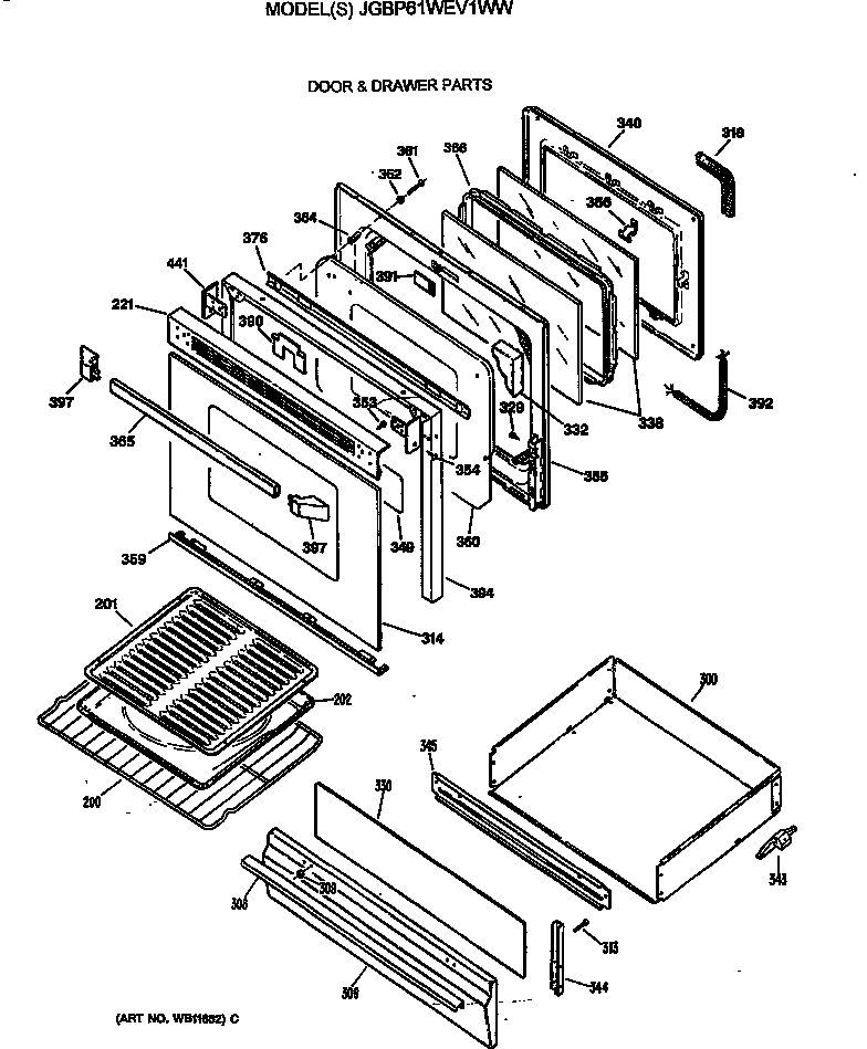GE JGBP61WEV1WW door & drawer parts diagram