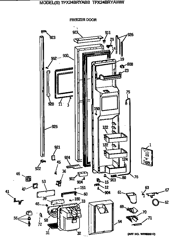 GE TPX24BRYABB freezer door diagram